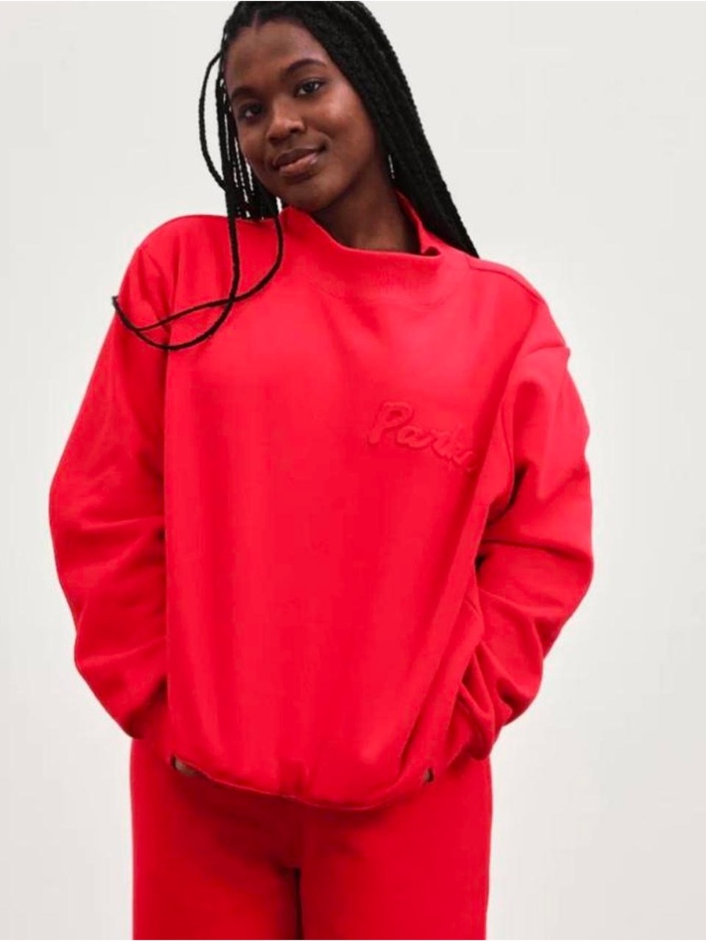 Parke Valentine's Day Collection embossed red mockneck